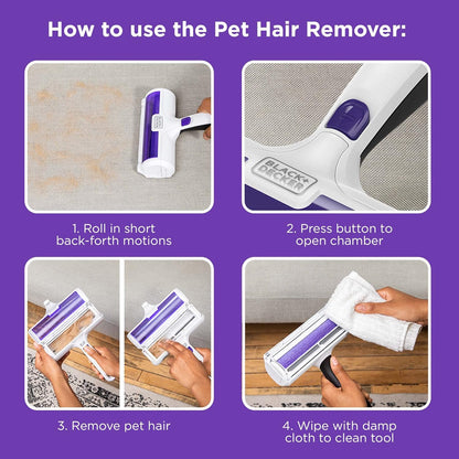 Black+Decker pet hair roller button release for emptying bin