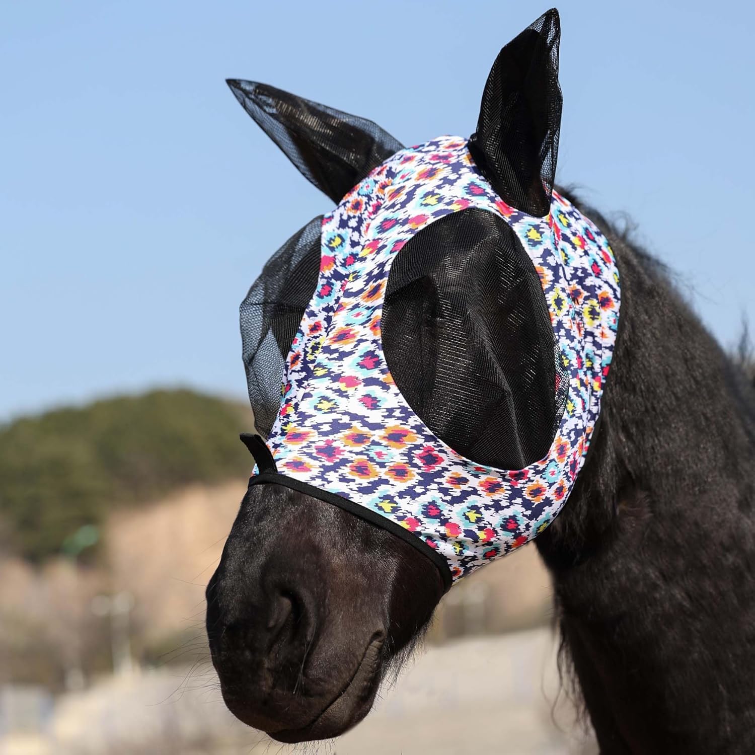 Harrison Howard Super Comfort Stretchy Fitting Horse Fly Mask with UV Protection Soft on Skin with Breathability Pastel Mix Pony - Image 9