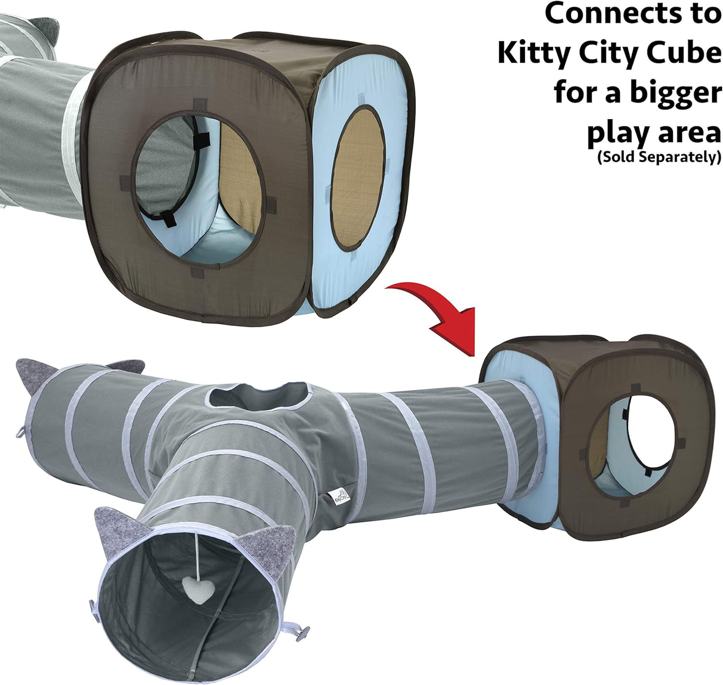 Multi cat activity center showing connected modular components for extended play.