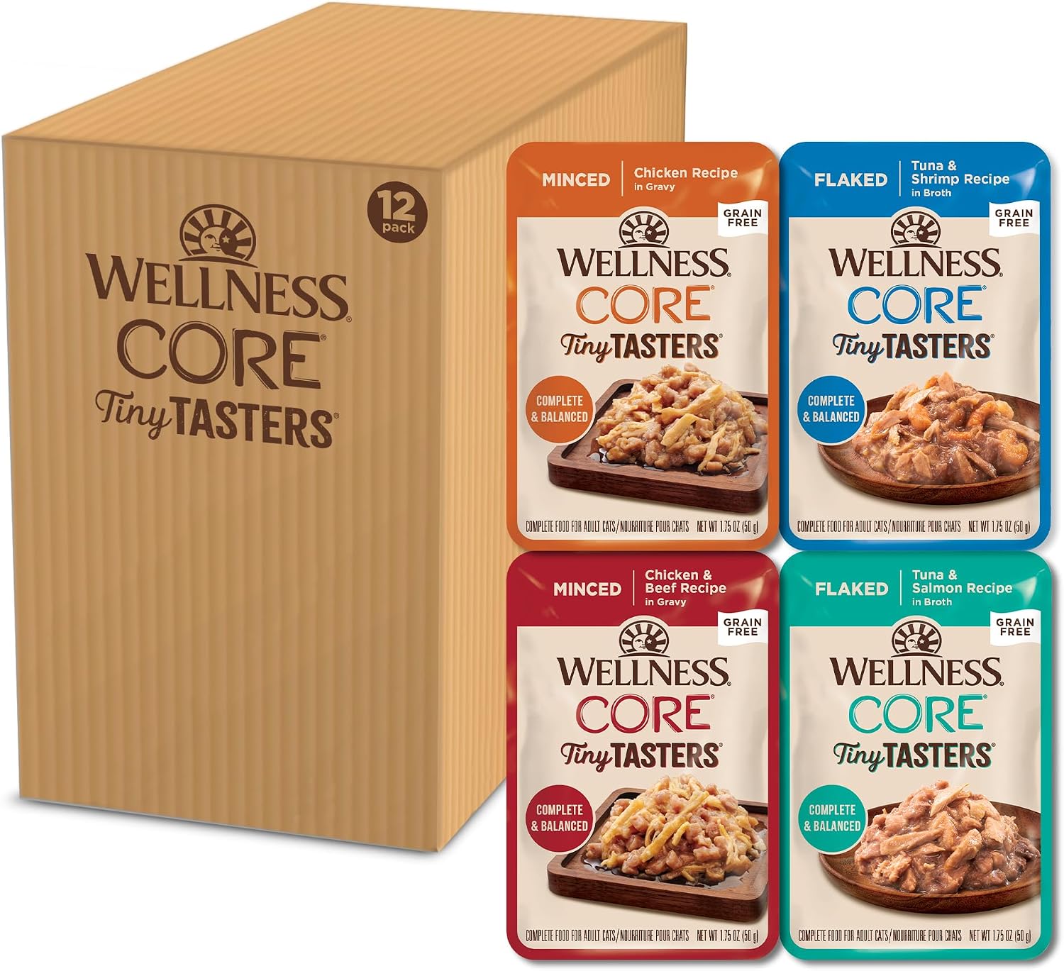 Wellness CORE Tiny Tasters Pate Variety Pack Adult Wet Cat Food, Natural, Protein Rich, Grain Free, Land Recipes, 1.75 oz, Pack of 12 Pouches - Image 12