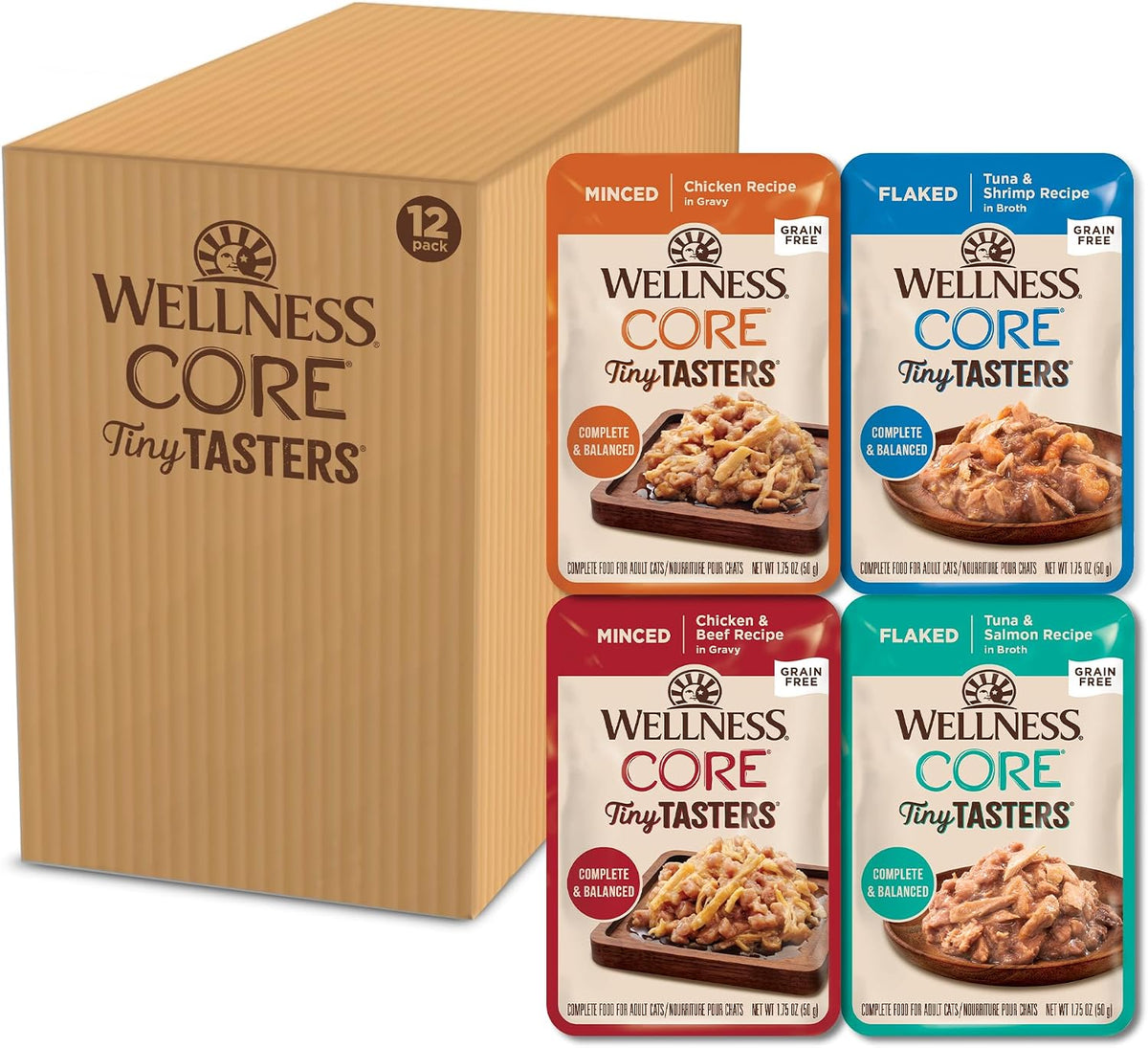 Wellness CORE Tiny Tasters Pate Variety Pack Adult Wet Cat Food, Natural, Protein Rich, Grain Free, Land Recipes, 1.75 oz, Pack of 12 Pouches - Image 12