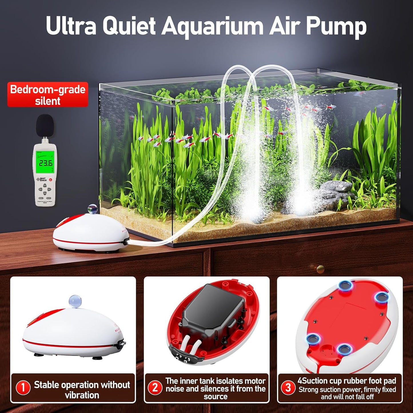 Side profile of Aquasmith 1w silent fish tank pump