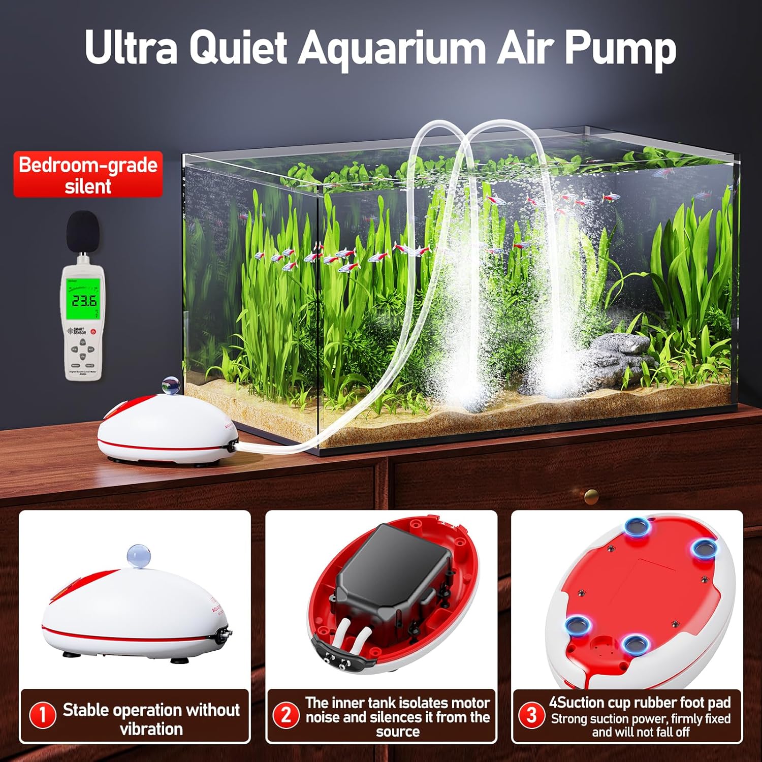 Side profile of Aquasmith 1w silent fish tank pump