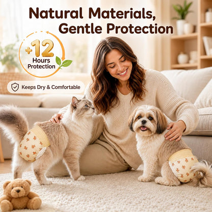 Ambreview dog diapers for female dogs showing the side leak barriers and elastic leg edges.