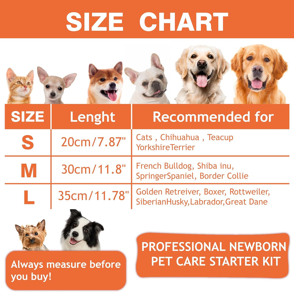 Adjustable kitten identification bands displayed with the included growth tracking weight chart.