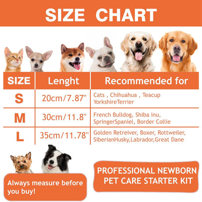 Adjustable kitten identification bands displayed with the included growth tracking weight chart.