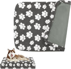 Balapet waterproof dog bed cover front view showing the dark gray paw print pattern on a rectangular mattress.