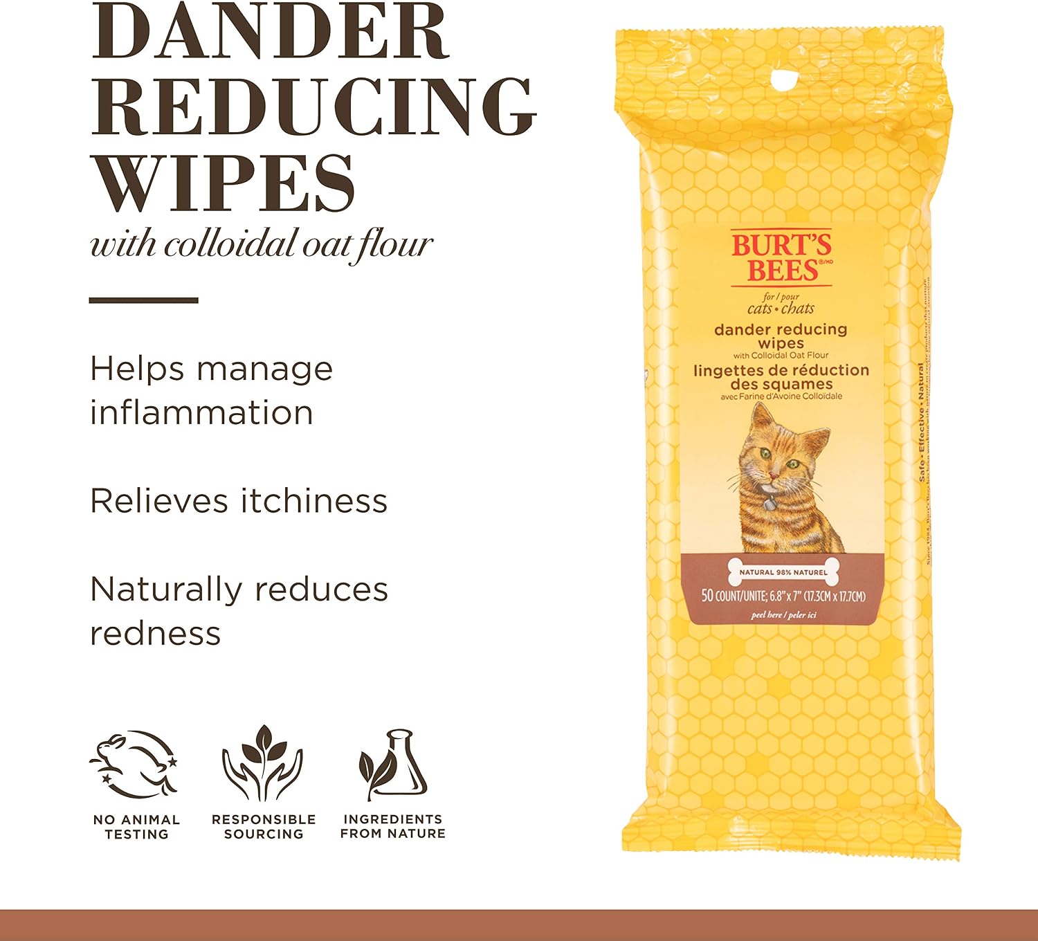 Feline grooming wipes text instructions and directions for use