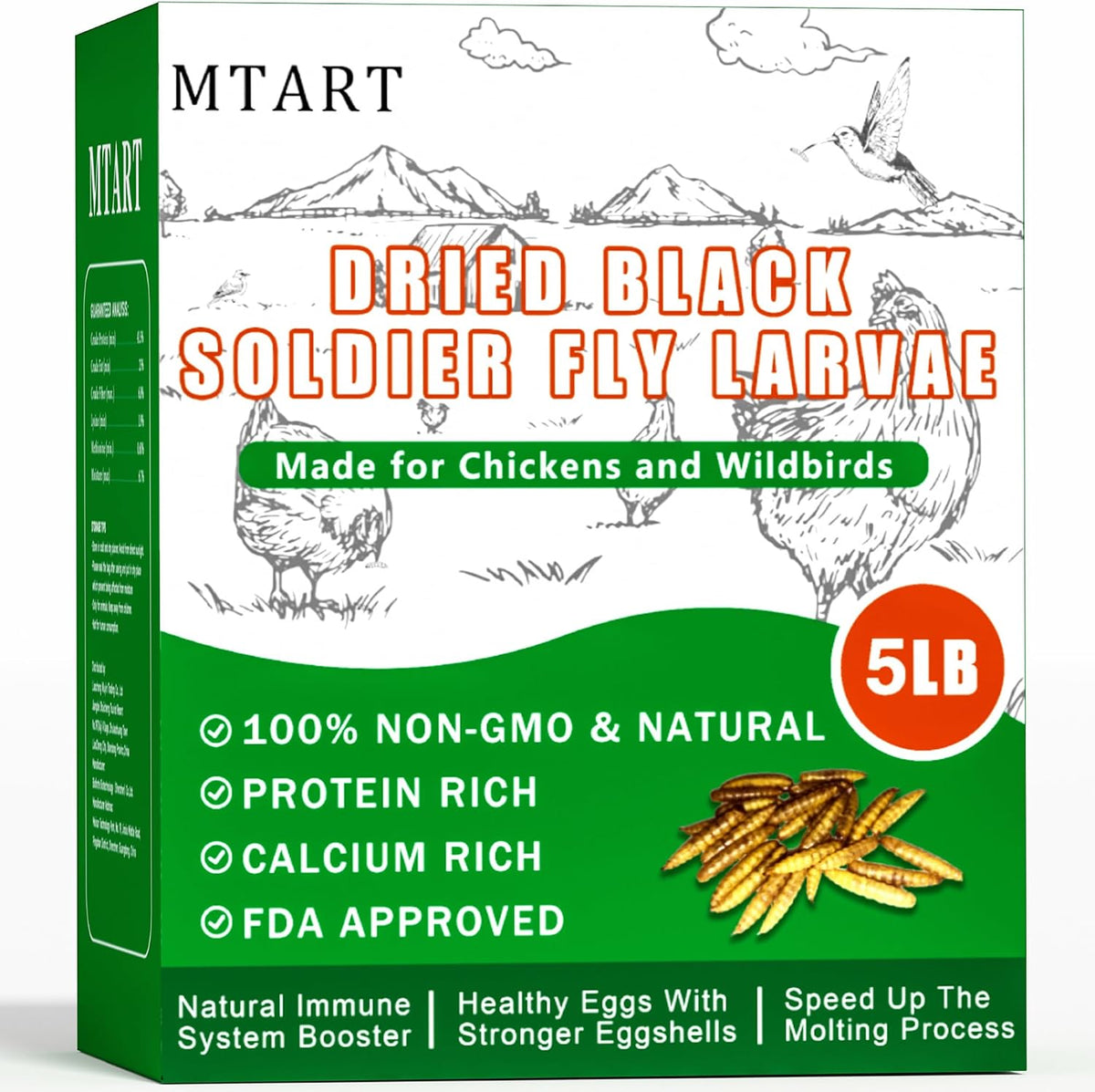 MTART 10LB Dried Black Soldier Fly Larvae Treat for Chicken, 100% Natural Non-GMO More Calcium Than Dried Mealworms High Protein Chicken Feed for Birds, Ducks, Layer Hens - Image 9