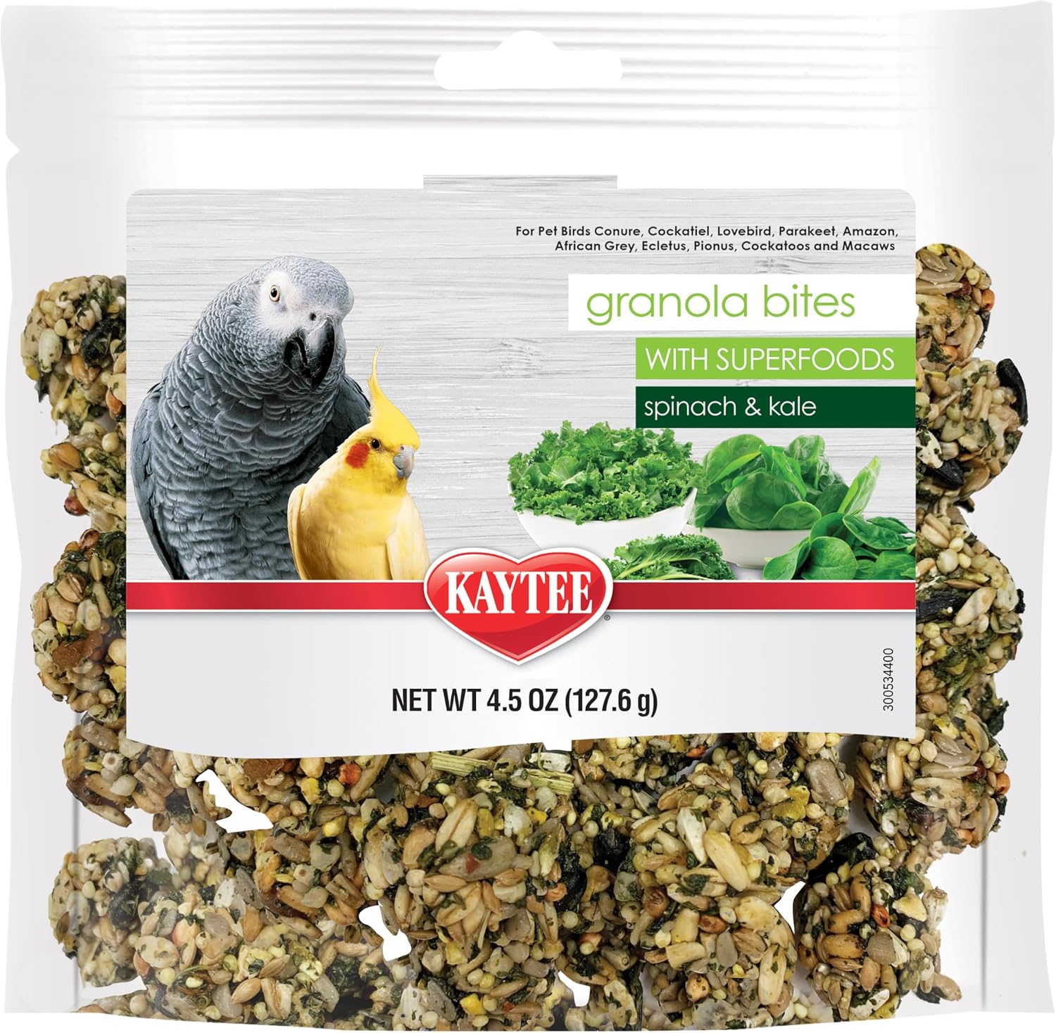 Kaytee Granola Bites with Spinach and Kale front view packaging