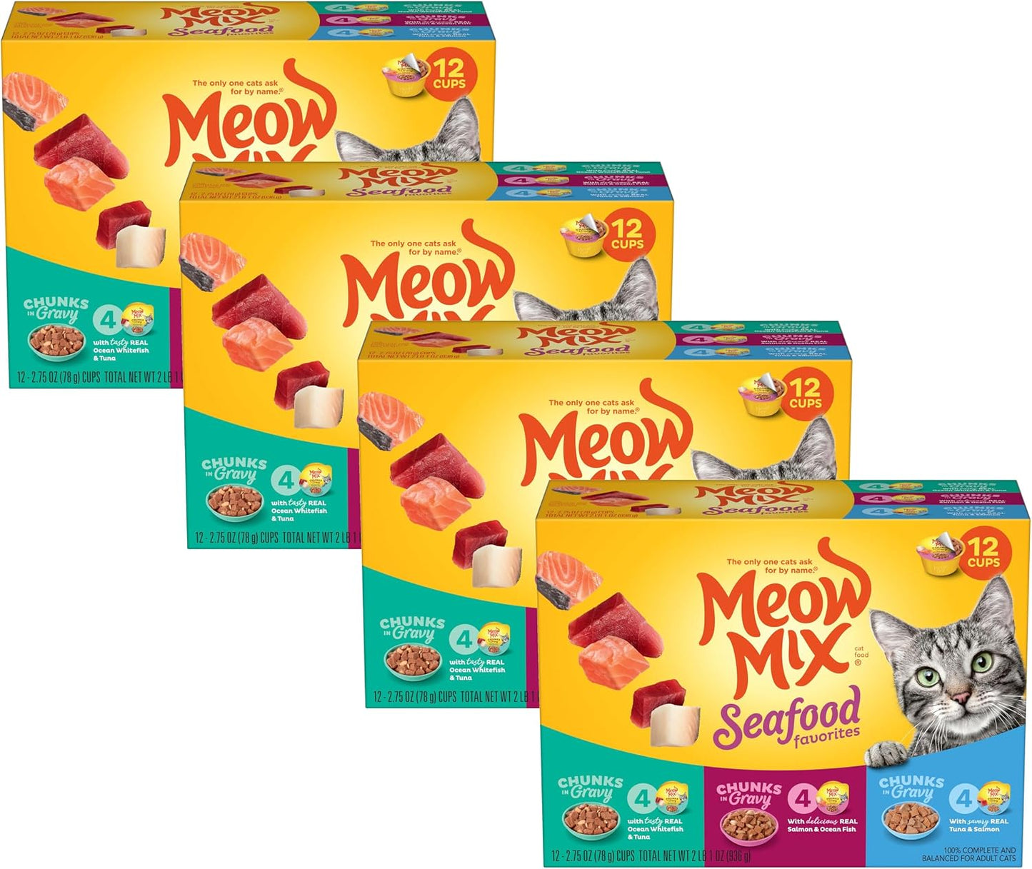 Meow Mix Savory Morsels Seafood Favorites Variety Pack, 2.75 oz Can (12 Pack) - Image 12