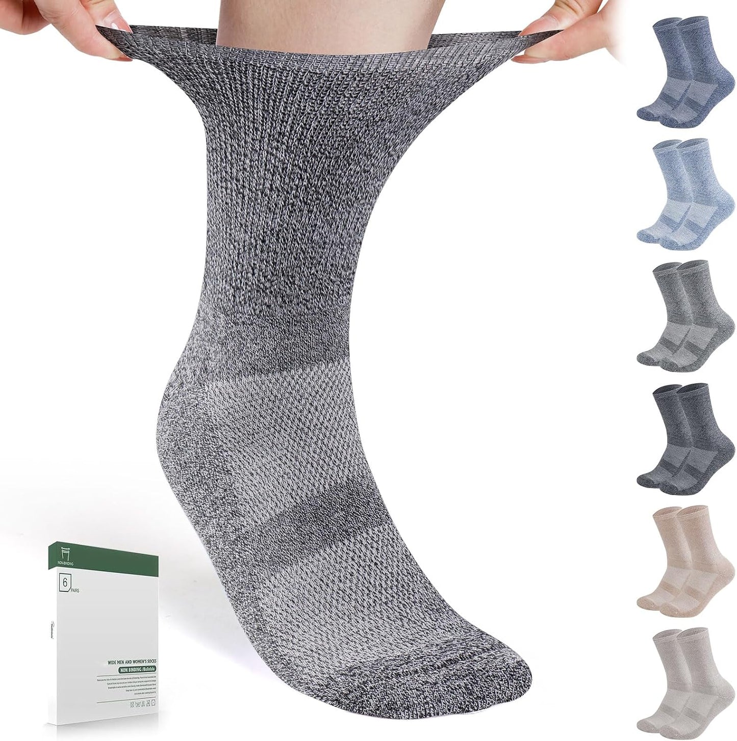 Bulinlulu diabetic socks 6 pack front view showing crew length