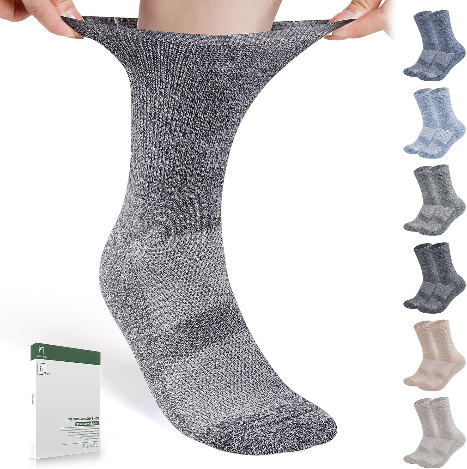 Bulinlulu diabetic socks 6 pack front view showing crew length