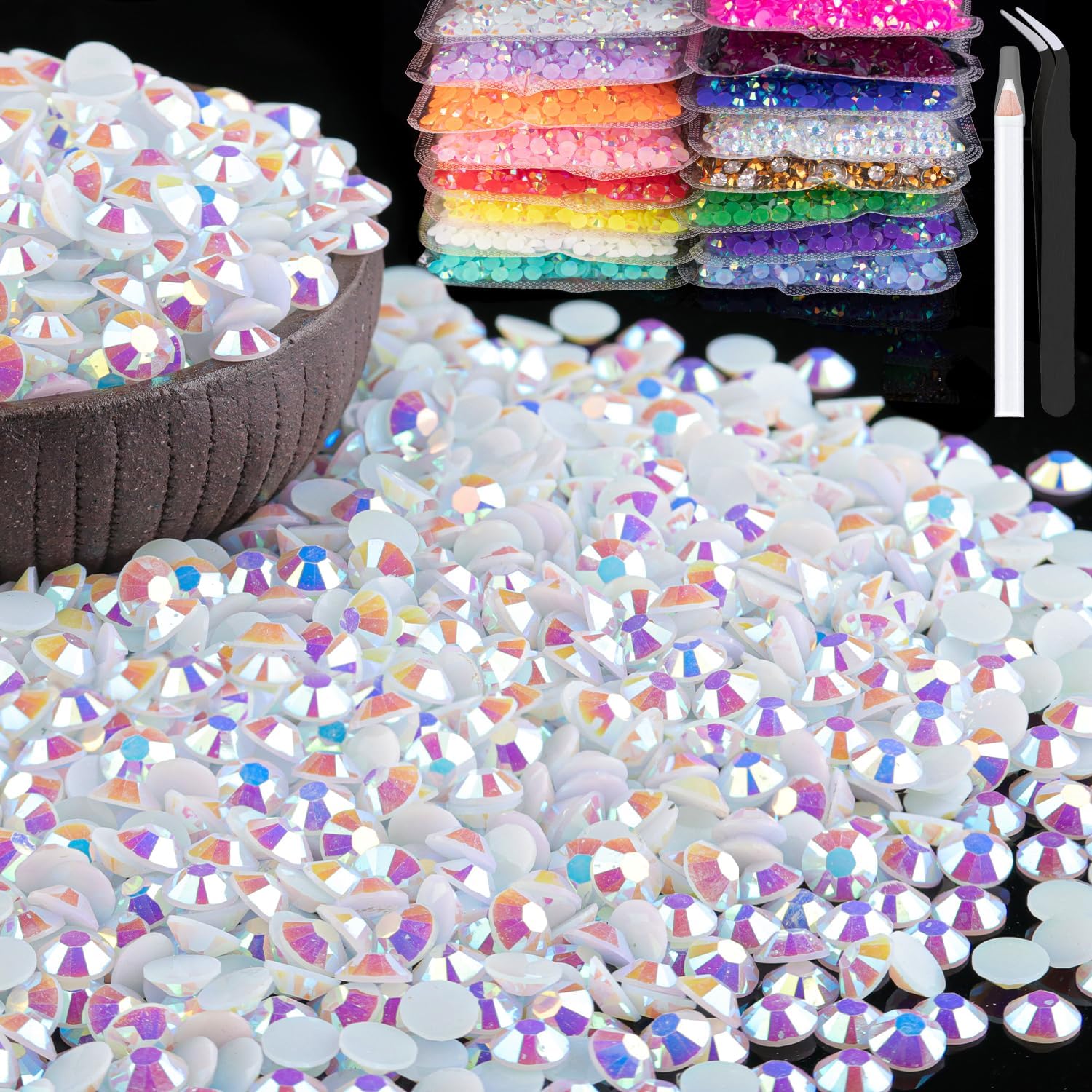 Belleboost 8000pcs 3mm White AB Resin Rhinestones front view