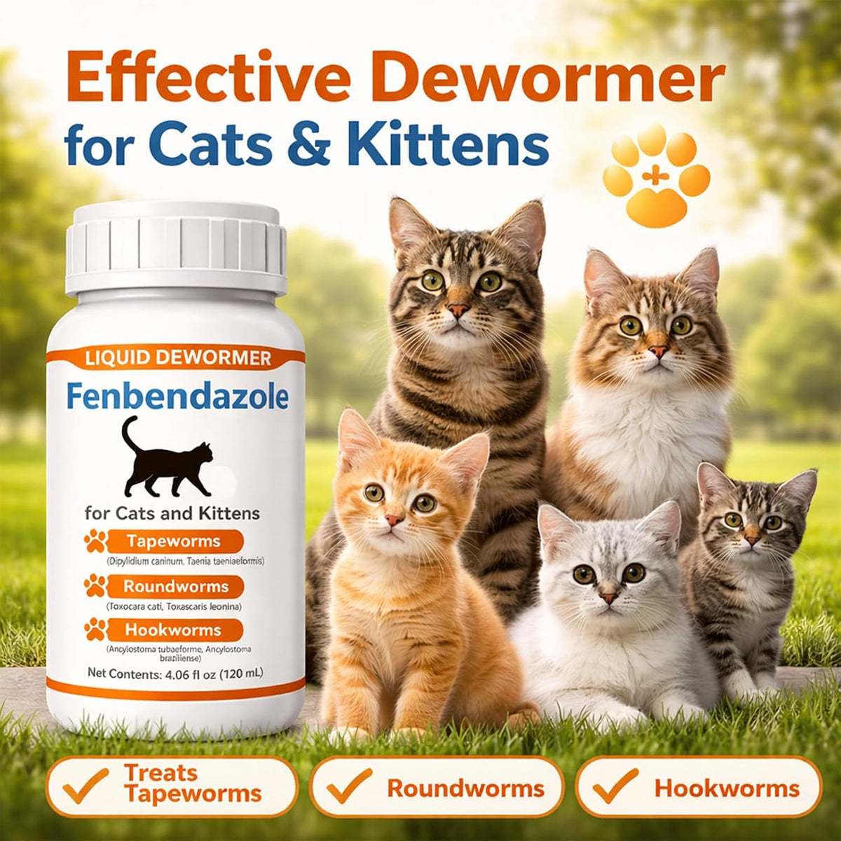 Back label of Nuzzleup cat dewormer showing fenbendazole dosage instructions