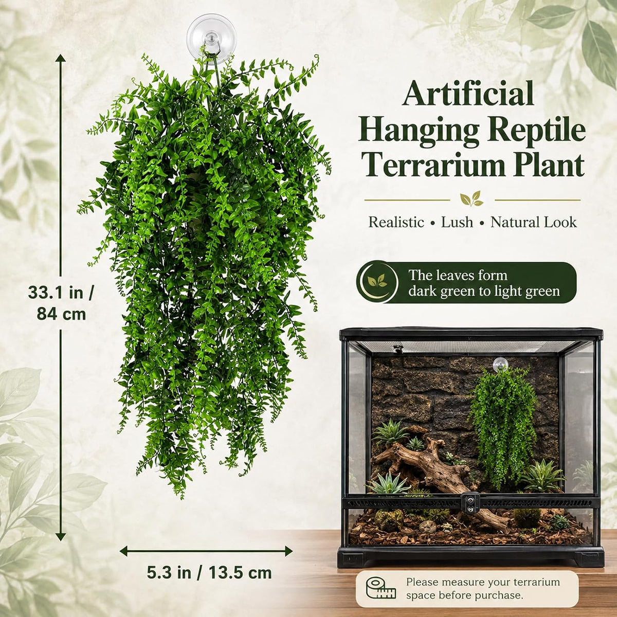 Side angle view of artificial hanging vines showing flexibility and structure.