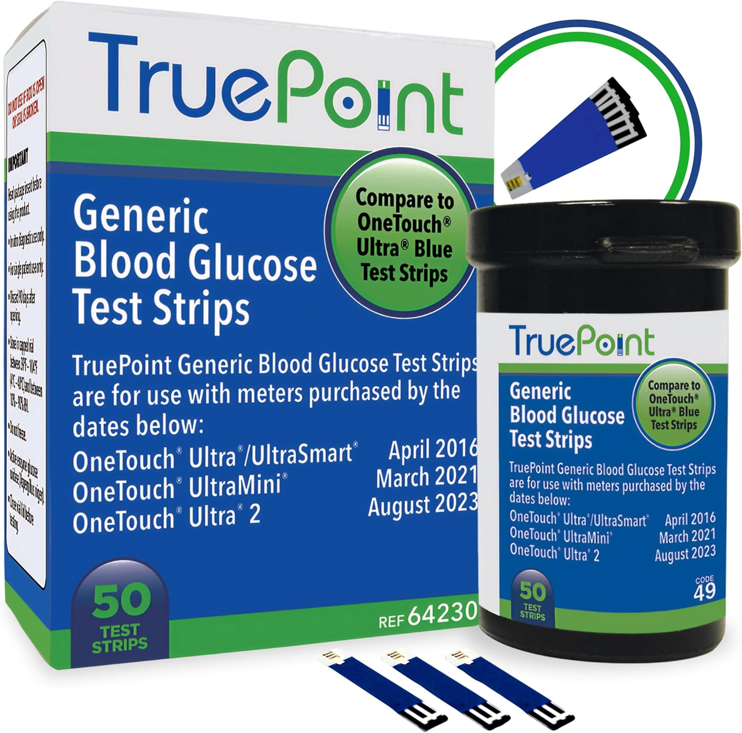 TruePoint blood glucose test strips 50 count front view packaging