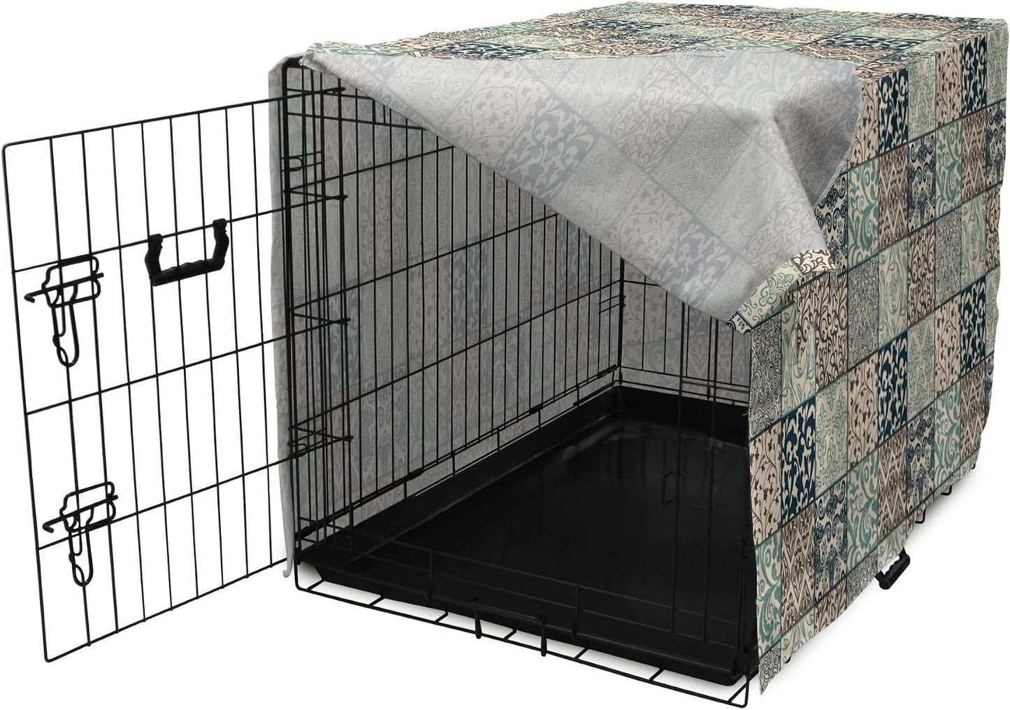 Seafoam brown and dark blue dog crate cover for medium large dogs