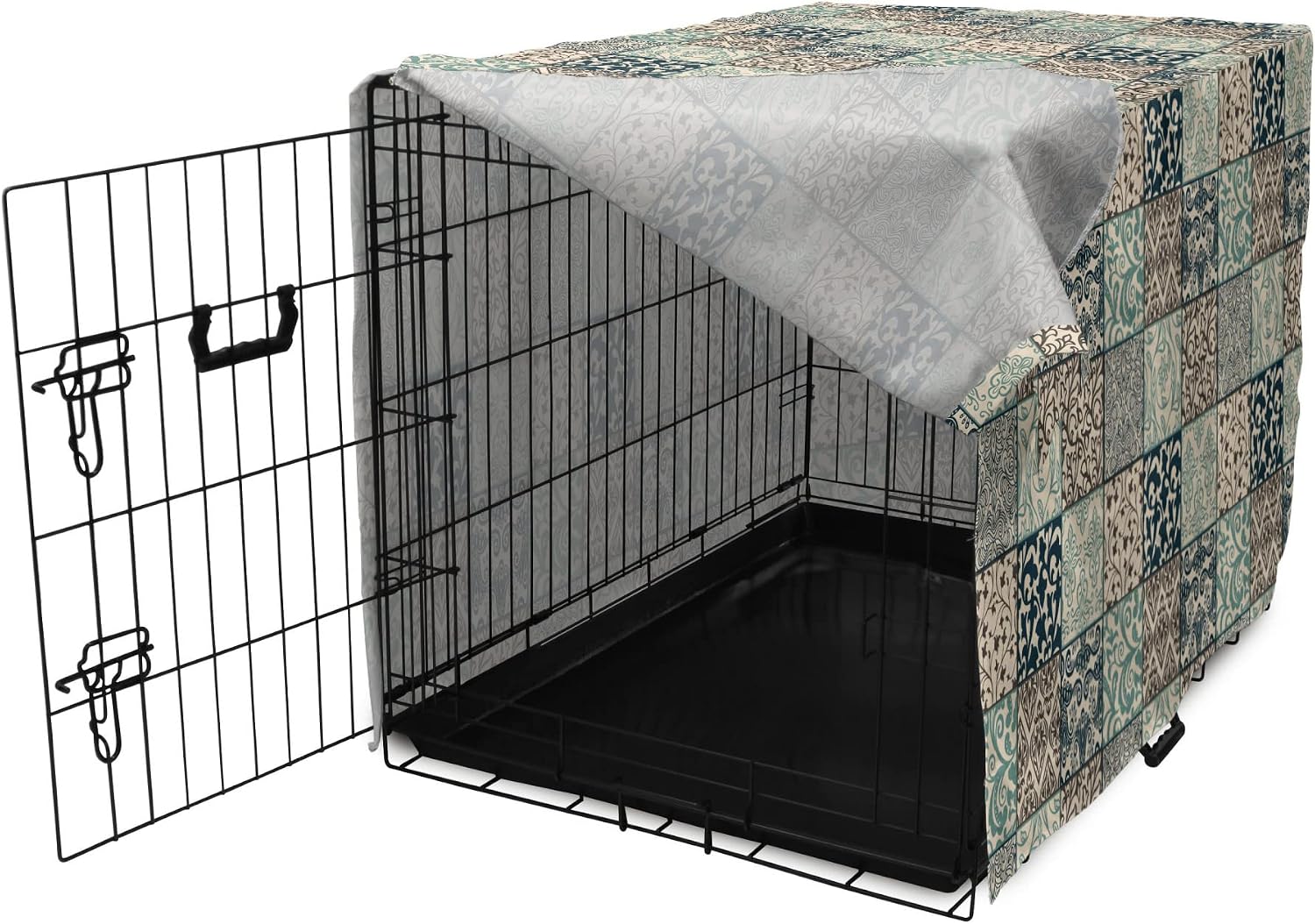 Seafoam brown and dark blue dog crate cover for medium large dogs