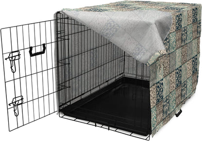 Seafoam brown and dark blue dog crate cover for medium large dogs