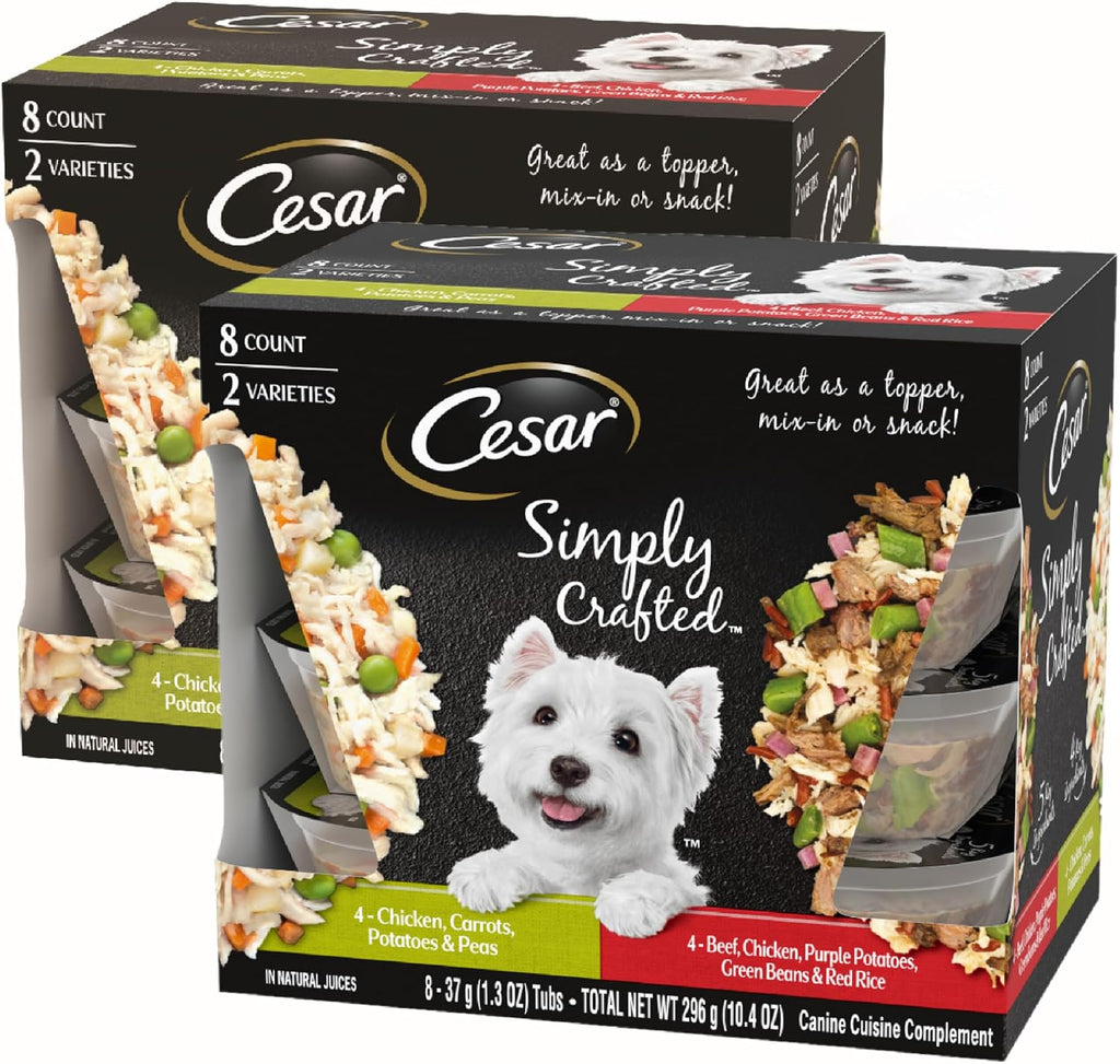 Cesar Simply Crafted Wet Dog Food Toppers for Dry Food, Chicken, Carrots & Green Beans and Beef, Chicken, Purple Potatoes, Peas & Carrots Meal Topper, 1.3 oz. Tub, 16 Count - Image 11