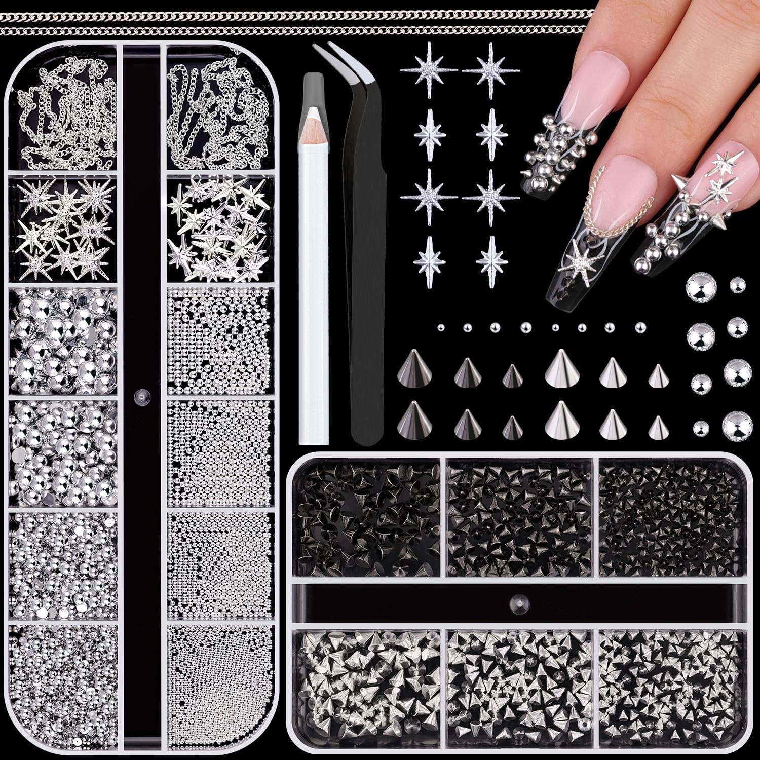 Belleboost 3D Punk Nail Studs and Spike Kit front view