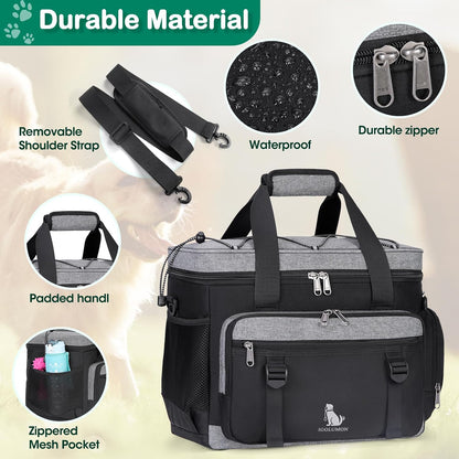 IGOLUMON dog travel tote bag showing adjustable dividers and interior pockets