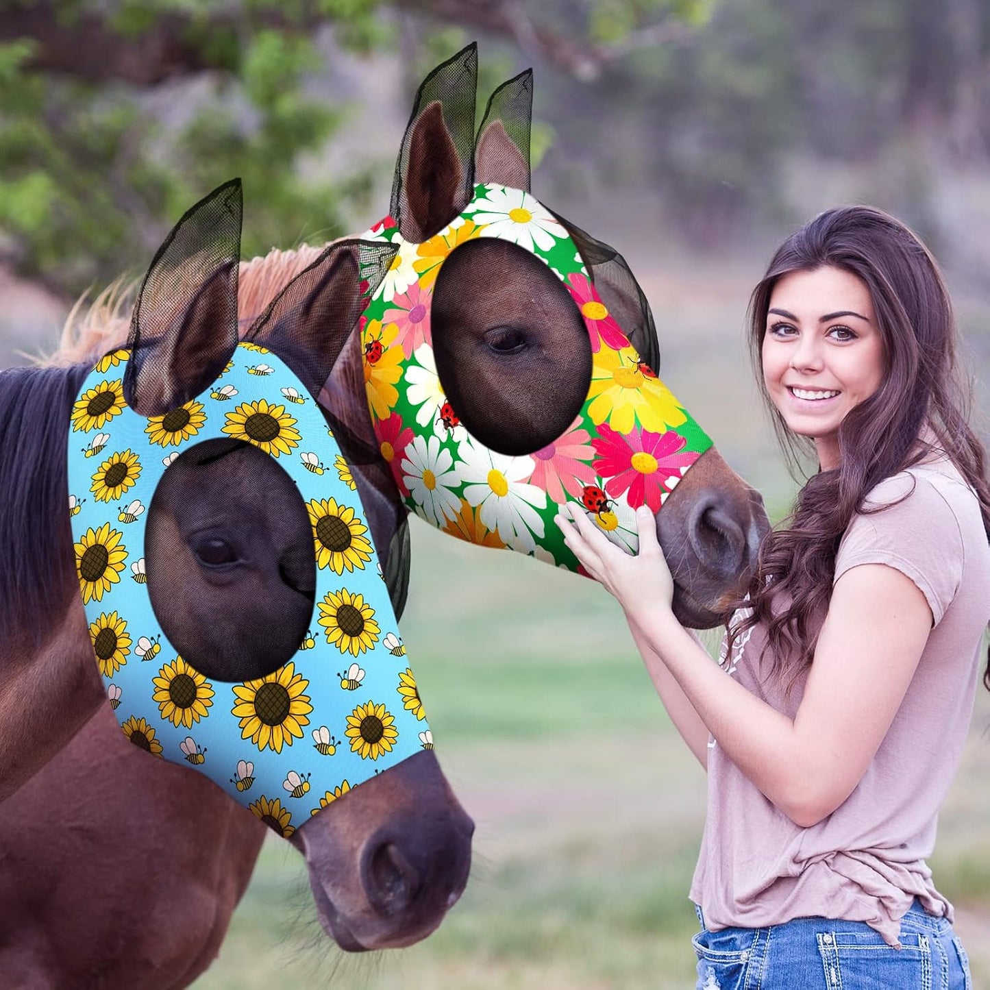 Weewooday 2 Pieces Horse Fly Masks for Horses Soft Fly Masks for Ears Smooth and Elasticity Mask with UV Protection(Tribal Grid Patterns,L) - Image 11