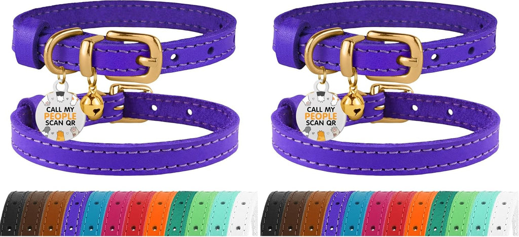 BRONZEDOG Leather Cat Collar with Removable Bells Non Breakaway Kitten QR Tag for Girl Boy (7" - 9" for Cats, Black & Gold) - Image 13