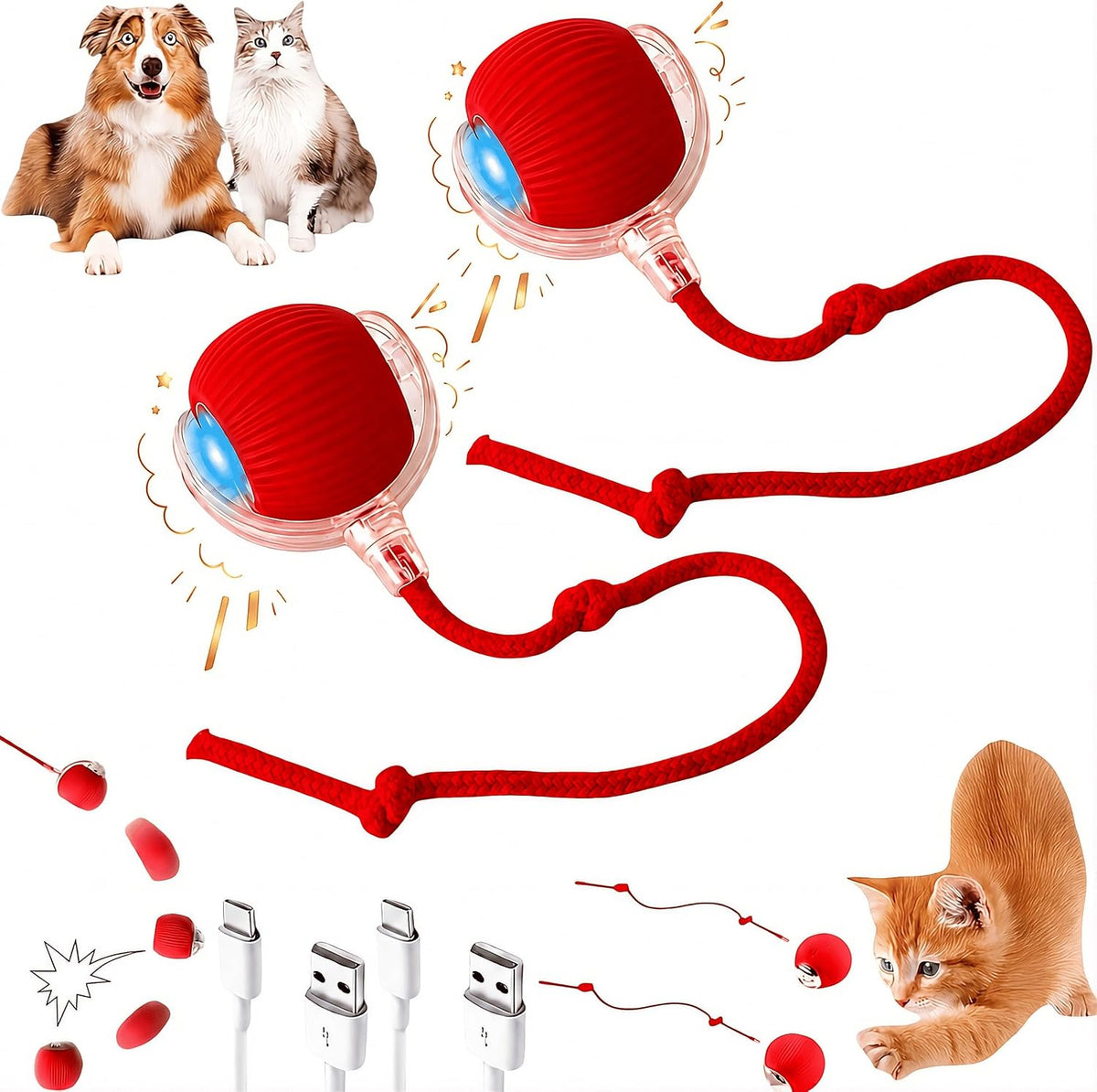 Purrmitive 2026 Durable Interactive Cat Toys for Indoor Cats, Dog Toys Ball, Rolling Pet Ball, Smart Automatic Cat Chase Balls Toy, Interactive Dog Toys Speedy Tail,Kitten & Cat Toys Interactive (Red) - Image 13