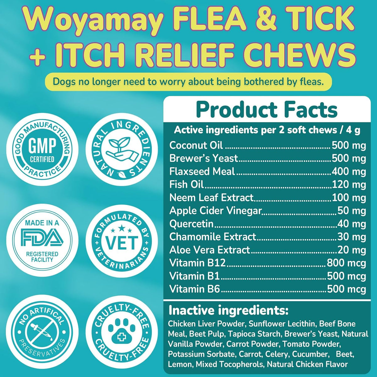 Woyamay imported premium dog allergy and pest defense chewables close up view