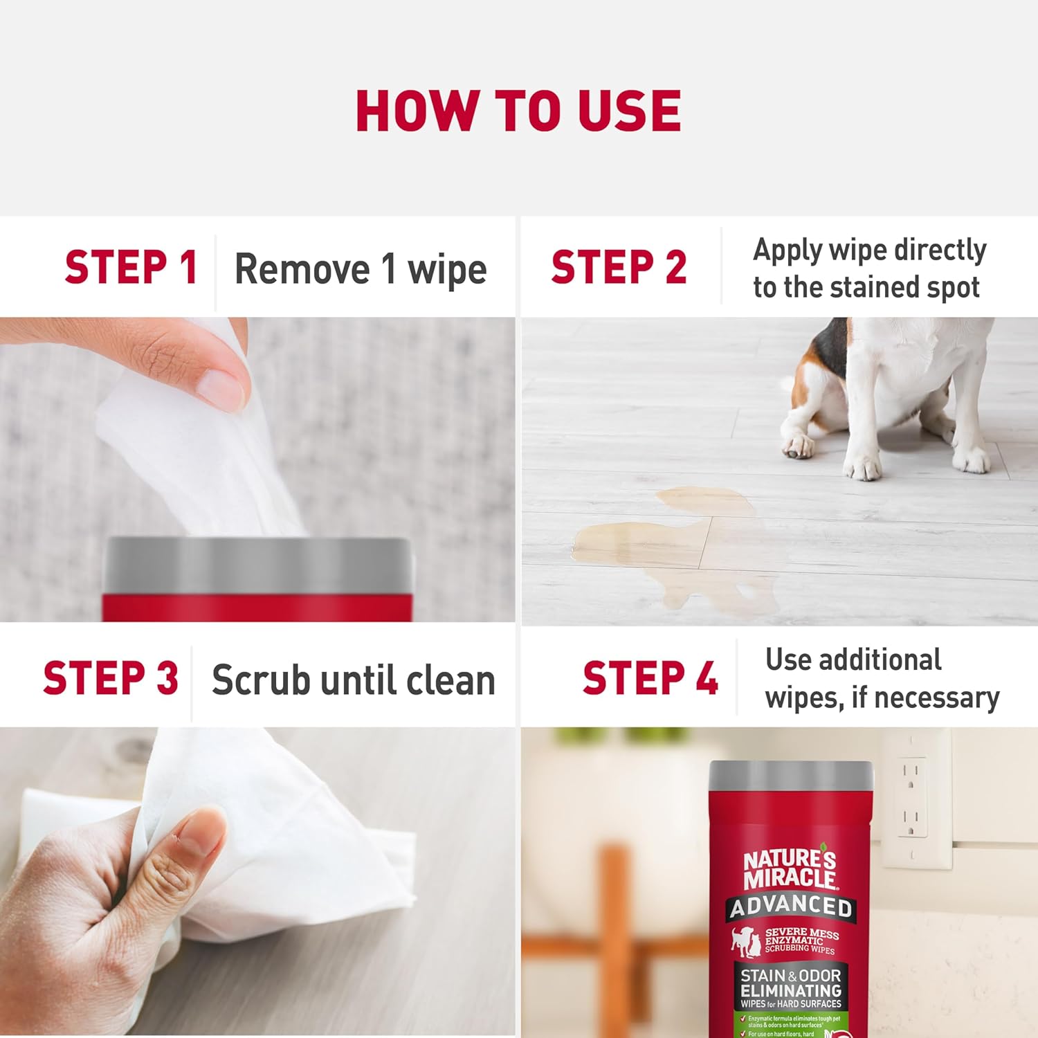 Bio enzymatic dog and cat urine odor remover wipes