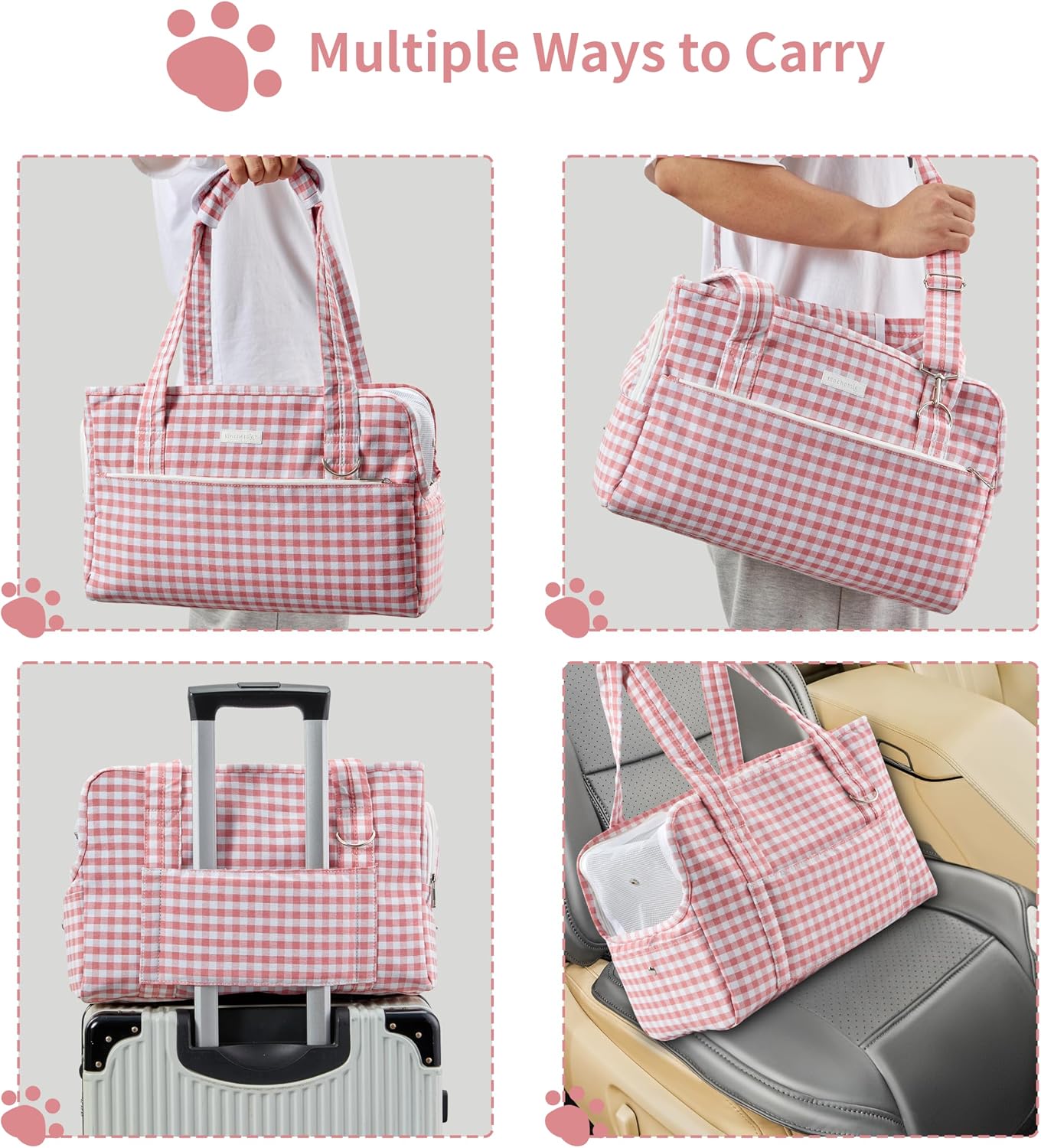 Top view of Machamie pet handbag with secure zipper access