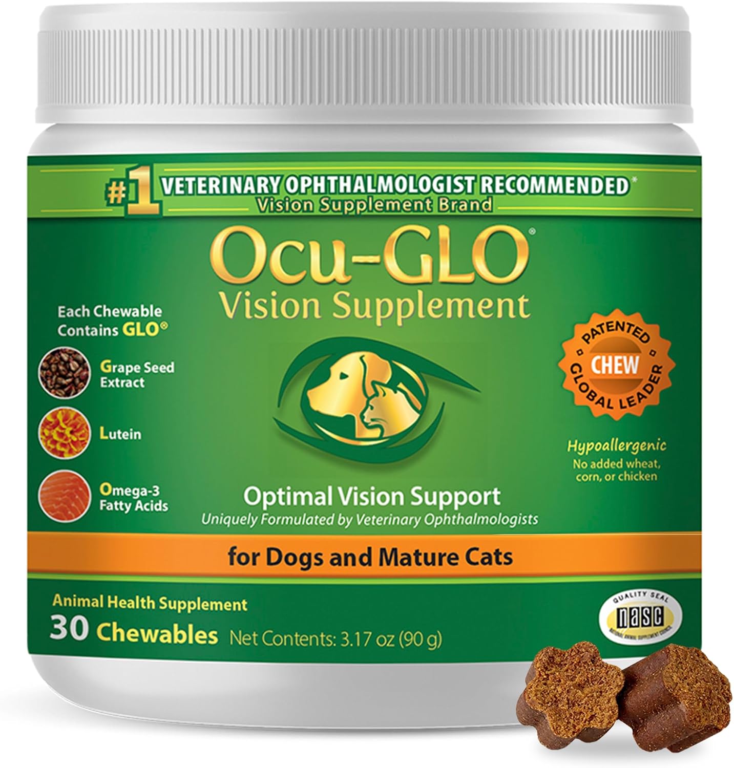 Ocu-GLO Cat & Dog Supplement for Eye Support - Chewable Vision Vitamins Supplements for Large and Small Pets Care with Lutein, Omega-3 Fatty Acids, Grape Seed Extract & Antioxidants - Image 12