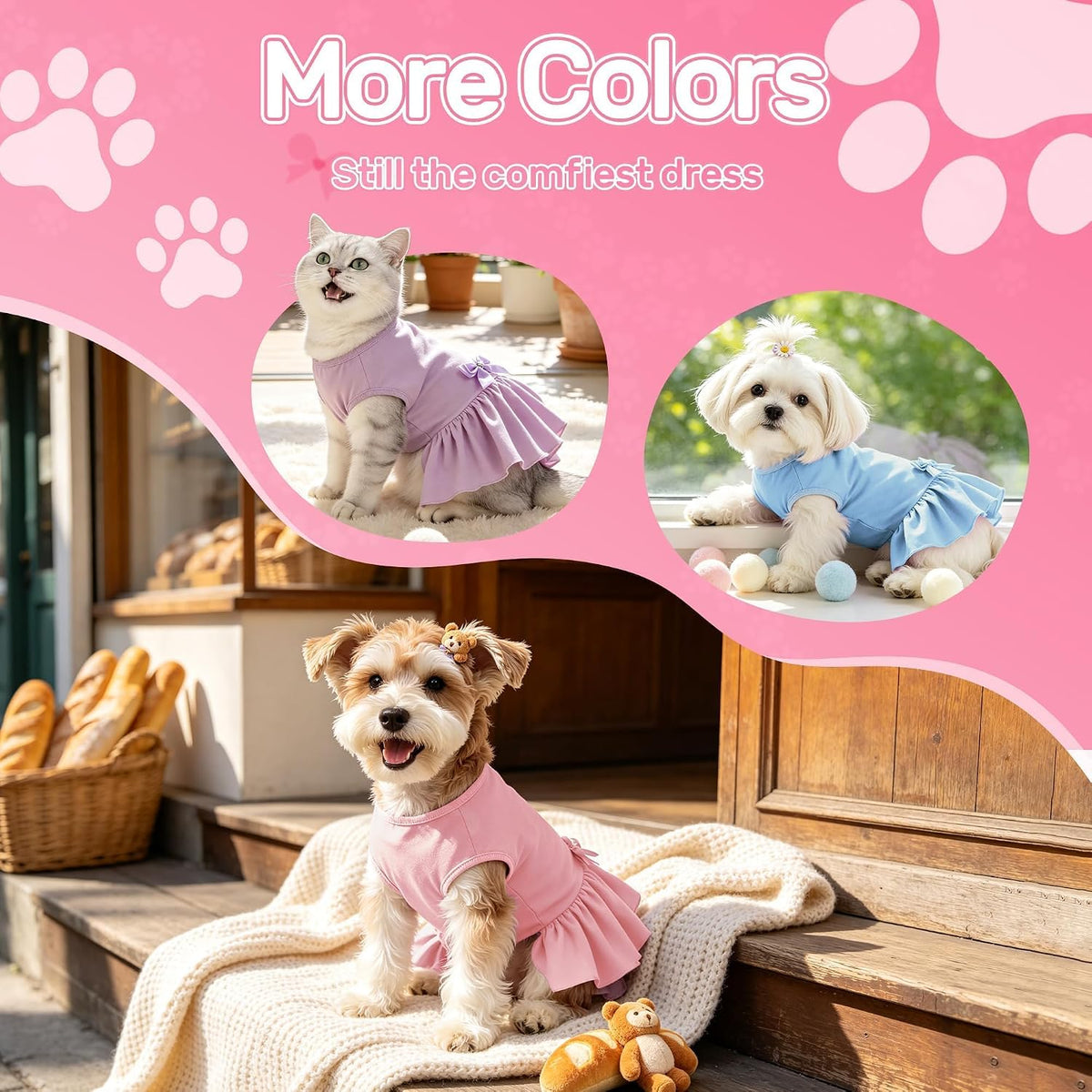 YUDODO princess puppy dress flat lay showing the stretchable non-pill fabric.