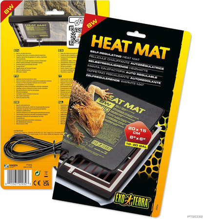 Exo Terra Heat Mat 8W front view retail packaging of self regulating reptile heating pad