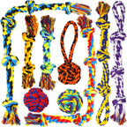 SHARLOVY large tough dog chew toys 9-pack front view showcasing multicolor heavy duty cotton rope variations