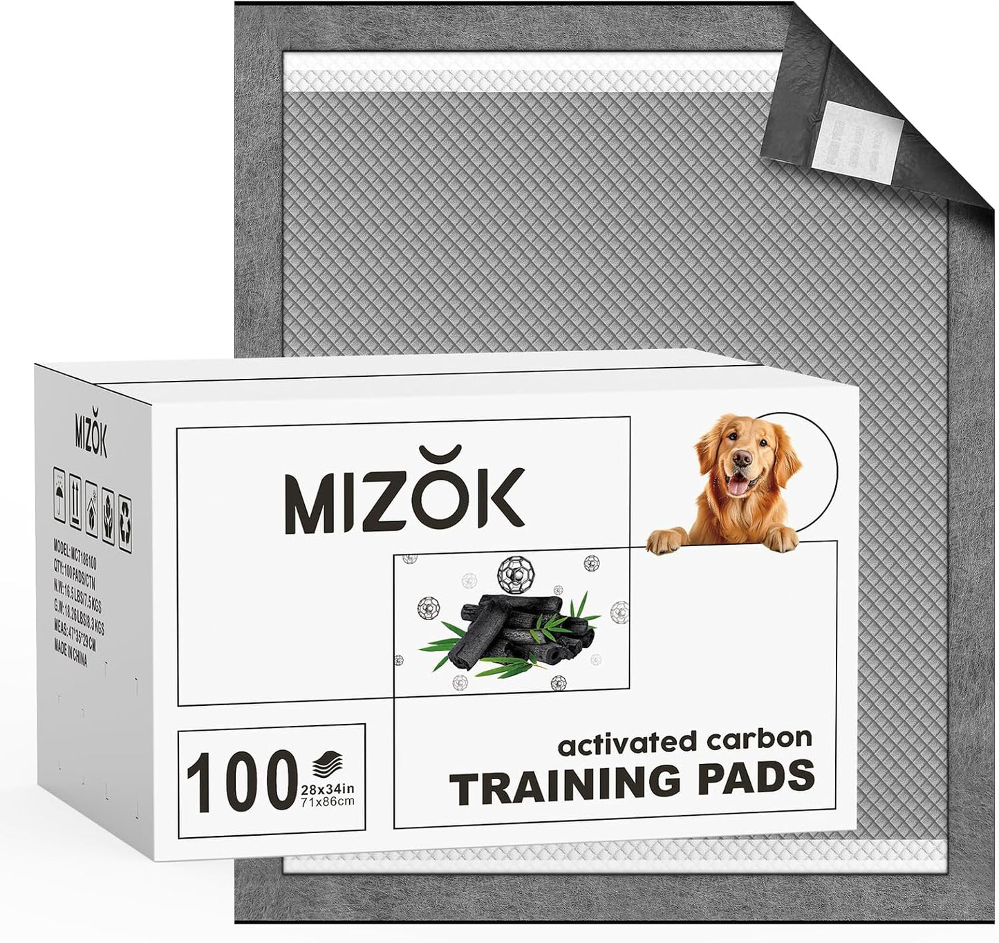 MIZOK Pee Pads for Dogs 28x34in Charcoal Dog Pads Extra Large, Super Absorbent Odor Eliminating Leak-Proof, Dog Pee Pads with Activated Carbon for Large Breeds, Disposable (40 Count) - Image 9