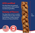 Premium American beefhide braided dog treats displaying the ninety nine percent digestible claim