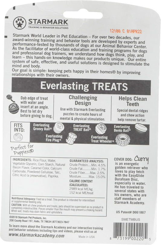 Medium bacon flavored dog treat with dental ridges