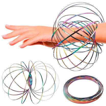 DIMROM flow ring spinner arm toy front view displaying open 3D geometric stainless steel structure