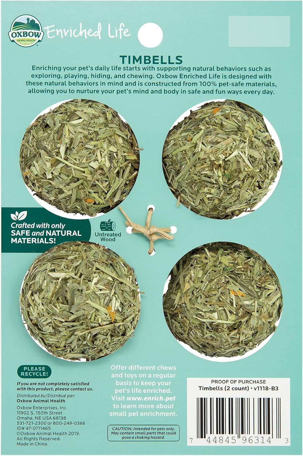 Oxbow Timothy hay chew toy for rabbits showing dumbbell design details
