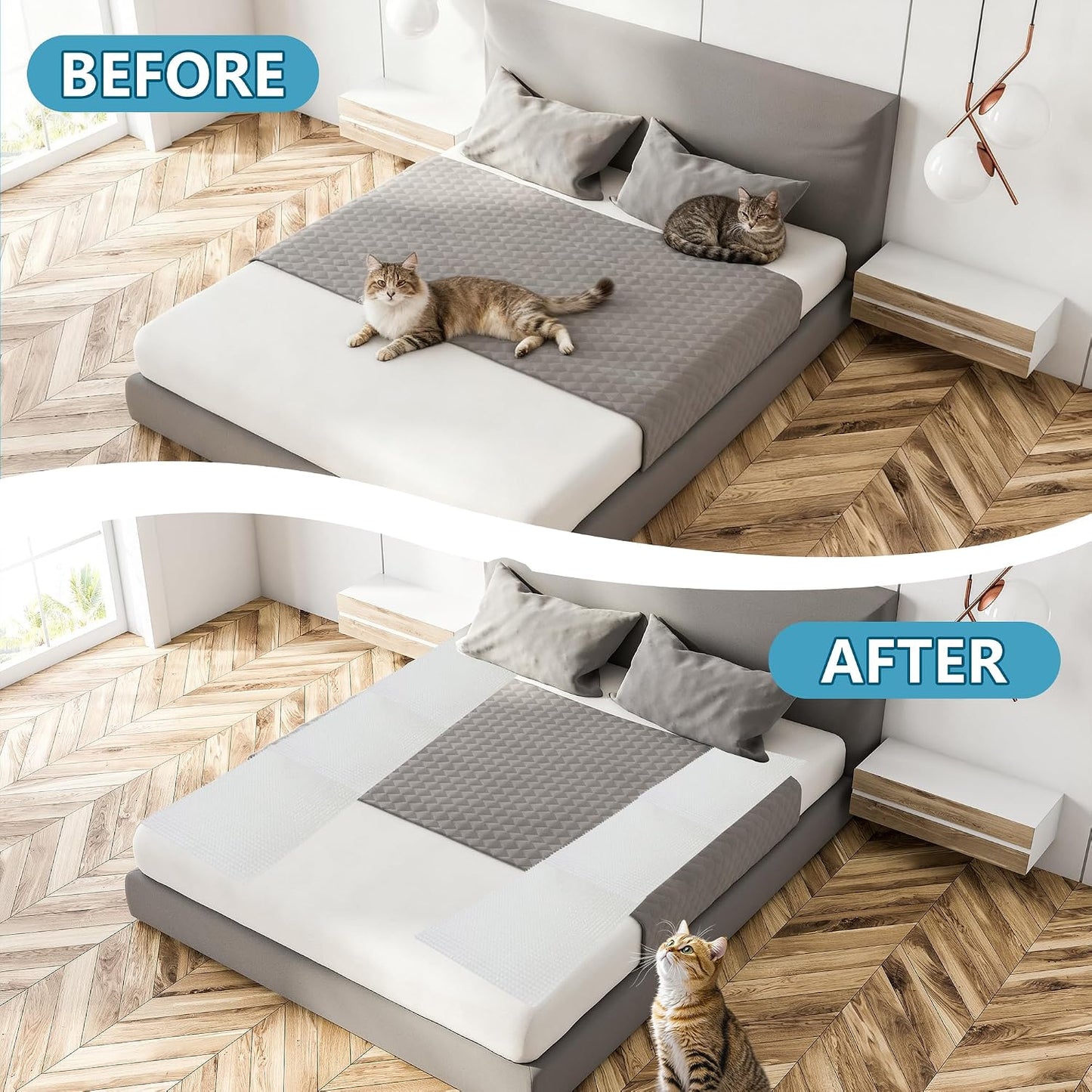 Cat training mat cut to fit around a potted plant