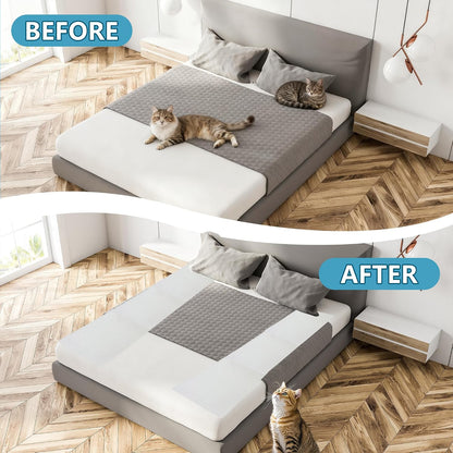 Cat training mat cut to fit around a potted plant