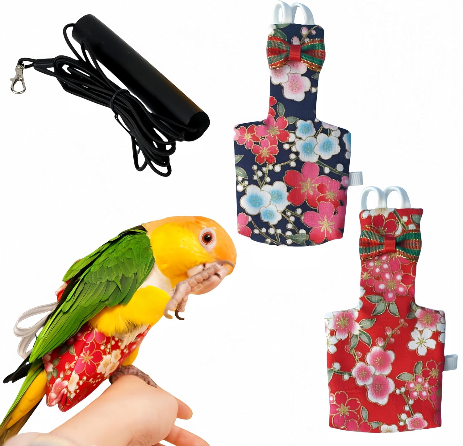 2 Pcs Bird Diapers Bird Harness Flight Suits Diapers with 80 Inch Flying Leash Reusable Parrot Nappy with Waterproof Inner Layer for Cockatiel Budgie Conure Parakeet Lovebird-Heart&Duck - Image 14