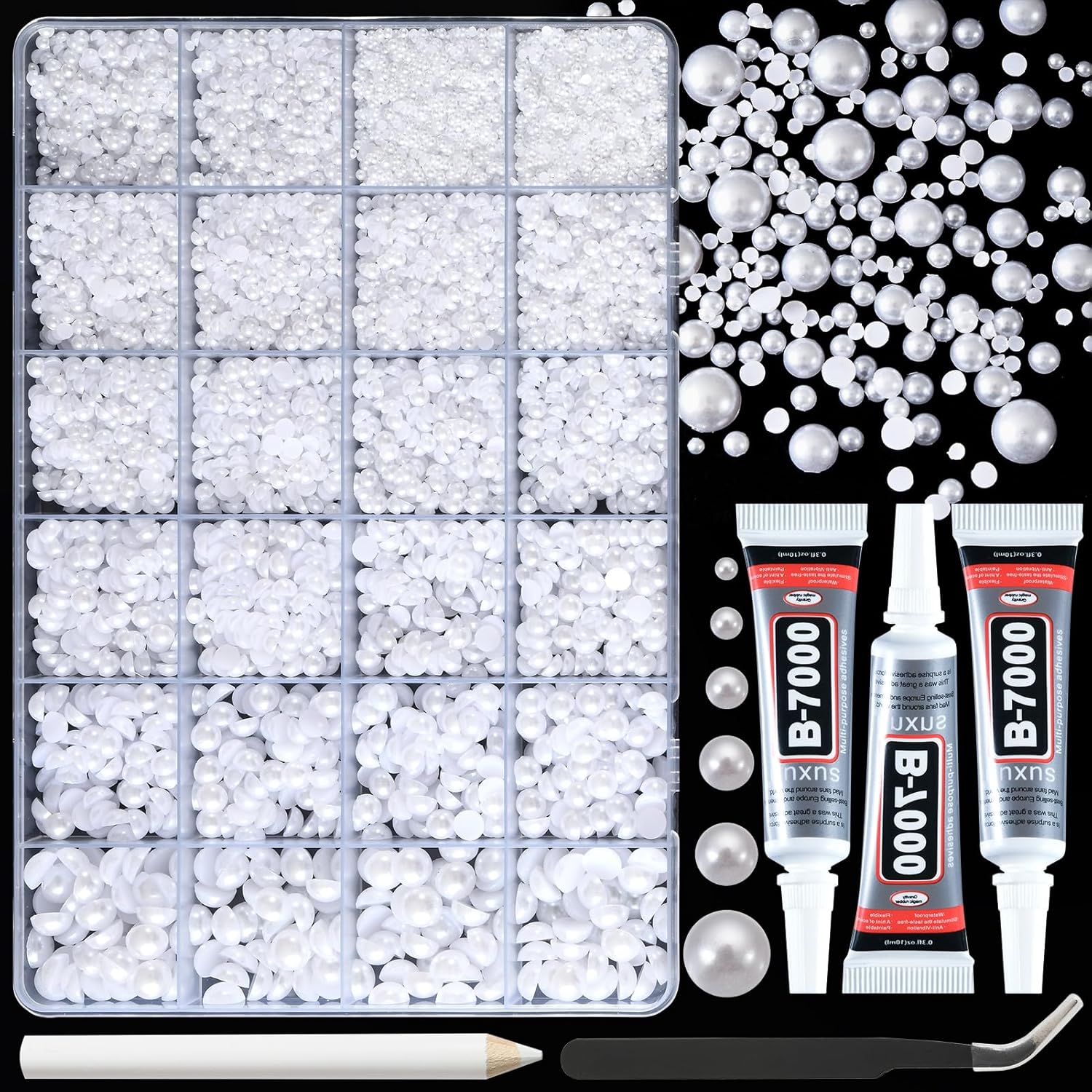 Qiipii flat back pearls crafting kit with B7000 glue