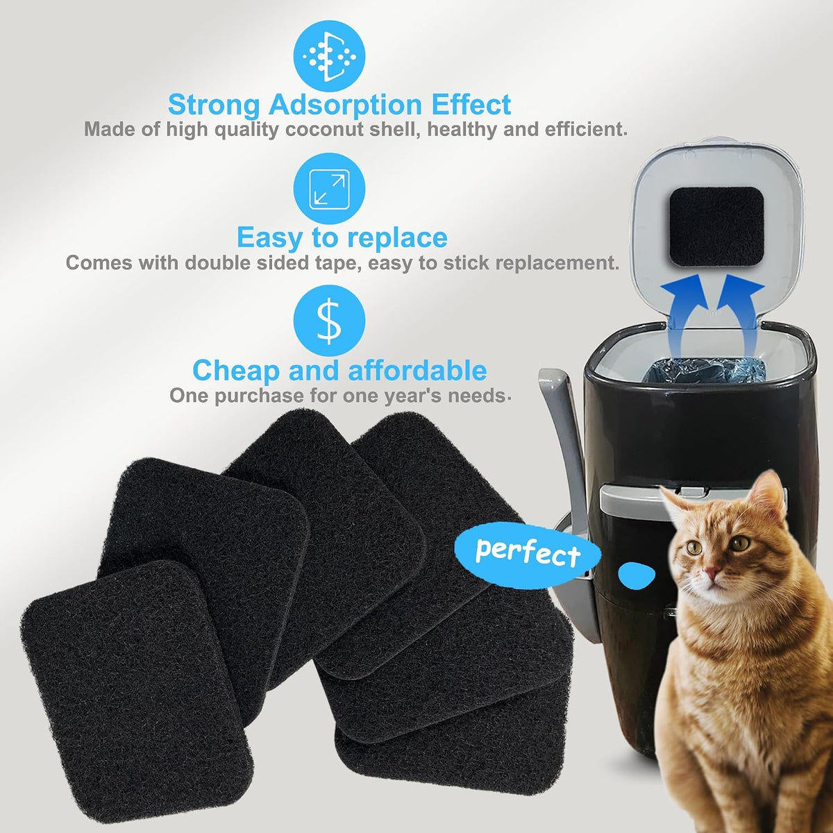 Pre cut non toxic activated carbon odor absorbers close up view