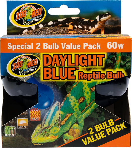 Zoo Med Daylight Blue Reptile Bulb front view of the two pack packaging.