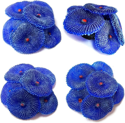 OrgMemory artificial coral blue four piece pack front view aquarium decoration