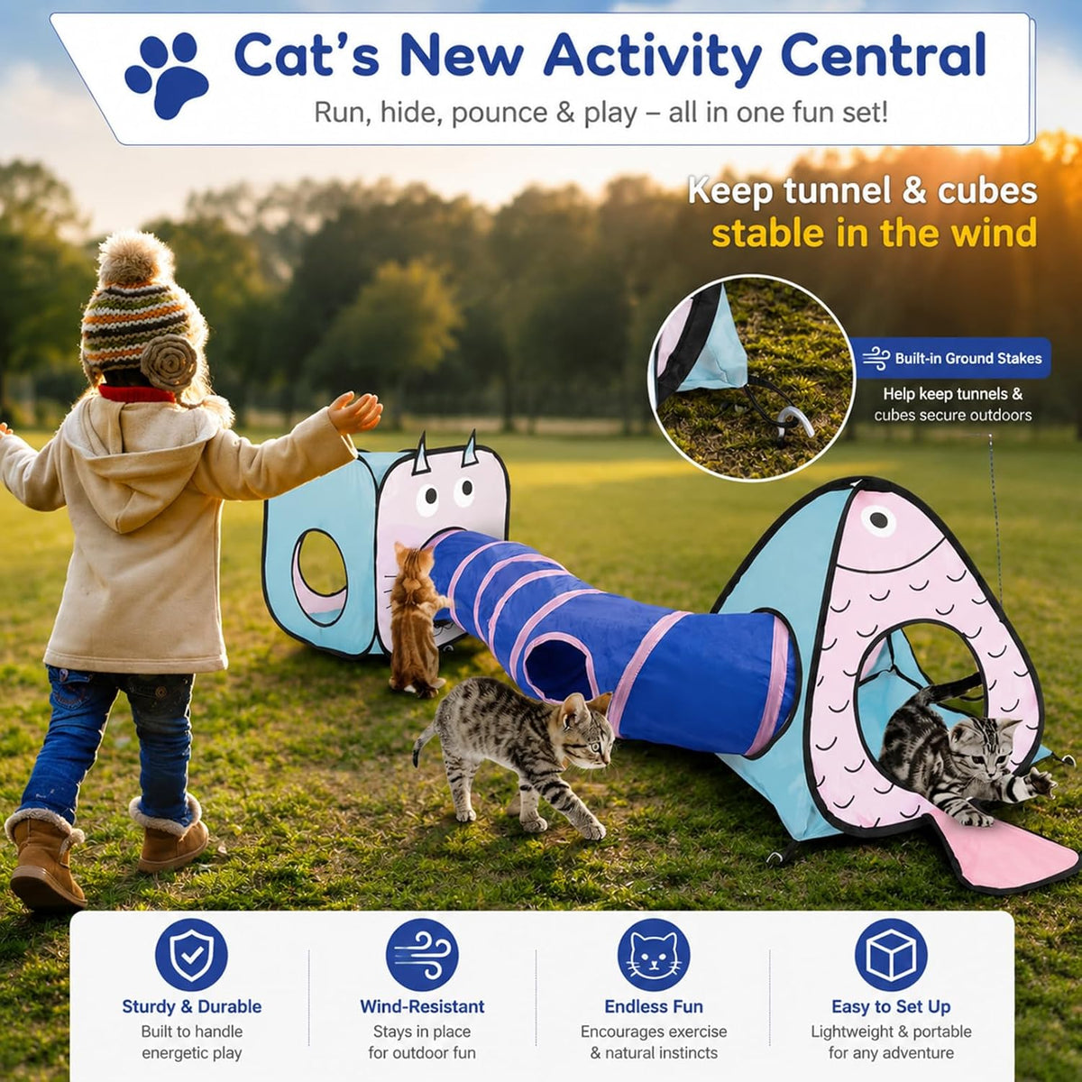 Small rabbit playing inside the Rypet collapsible pet tunnel system